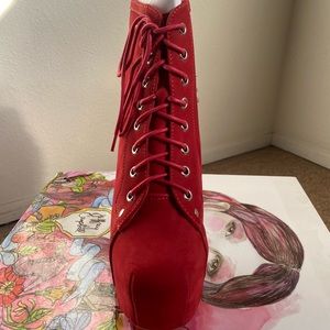 Jeffrey Campbell Lita Spiked Red Suede Silver